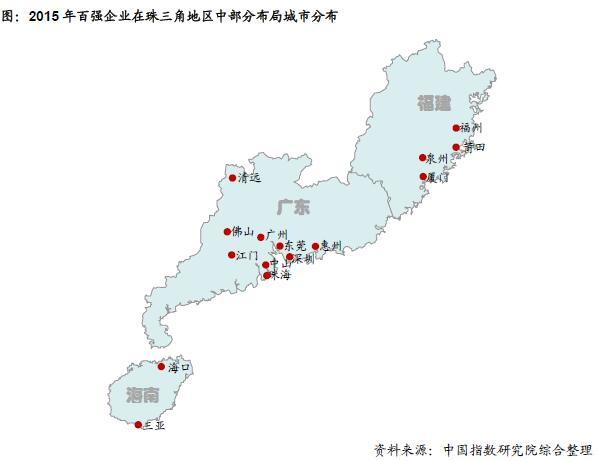 2015年百强企业在珠三角地区中部分布局城市分布