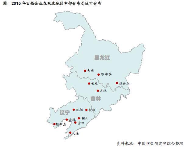 2015年百强企业在东北地区中部分布局城市分布