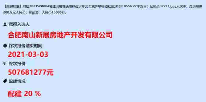 南山5.08亿+竞配建20%夺得东莞寮步16亩商住用地